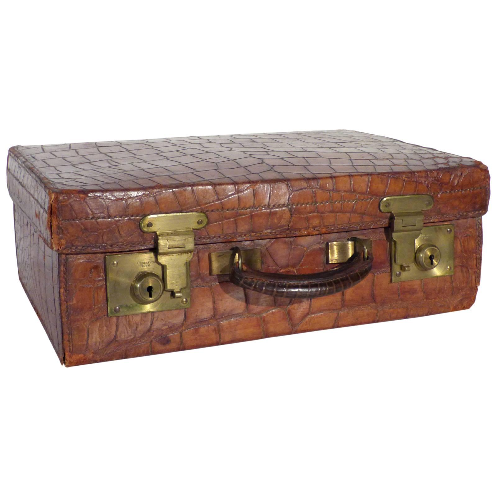 Crocodile Suitcase Luggage from Mid-20th Century For Sale