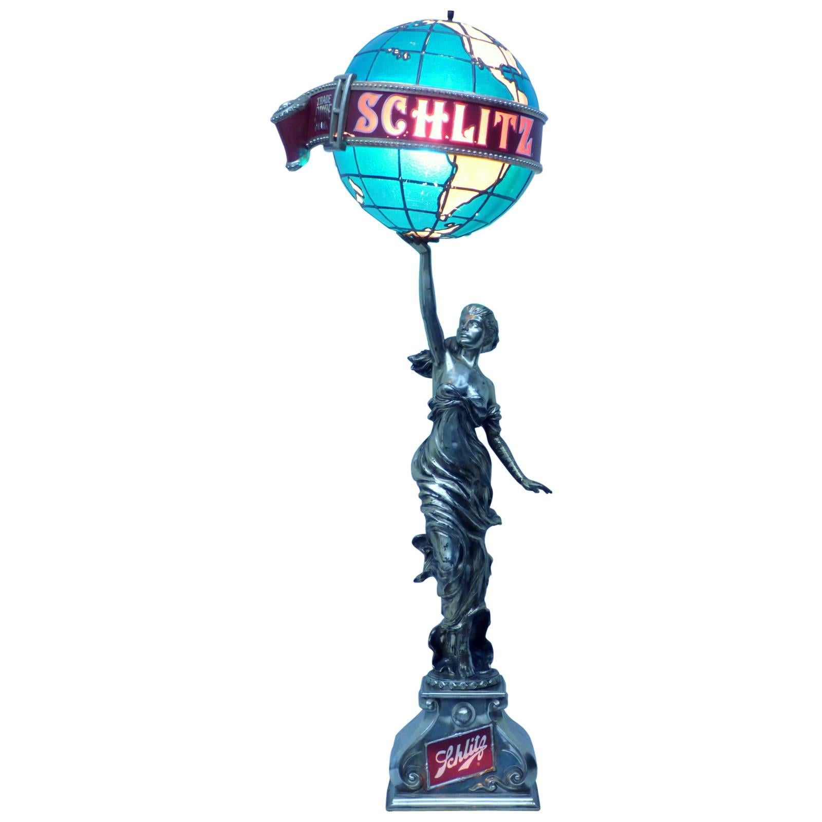 Schlitz Beer Colombian Princess Statue Lamp For Sale