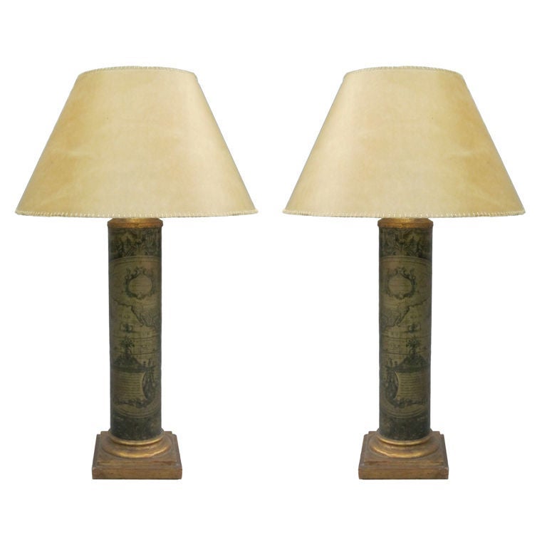 Pair of Italian Mid-Century Modern Table Lamps in the style of Fornasetti