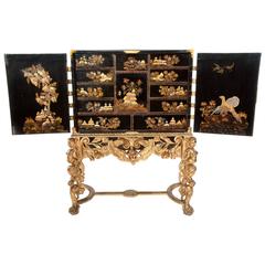 Magnificent 17th Century Japanned Collectors Cabinet on Stand