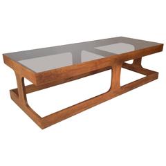Vintage 1960s Walnut and Glass Coffee Table by Milo Baughman