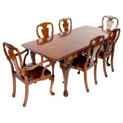 Antique Quality Walnut Dining Table and Eight Chair Set