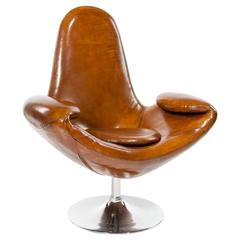 Unusual 1980s Revolving Leather Chair