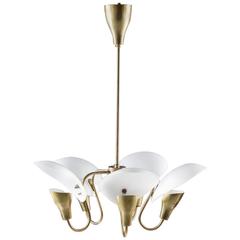 Mid-Century Finnish Chandelier in Brass and Glass by Valinte Oy