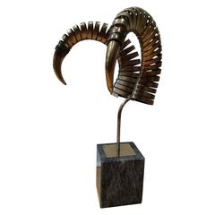 Curtis Jere Brass Rams Horn Table Sculpture