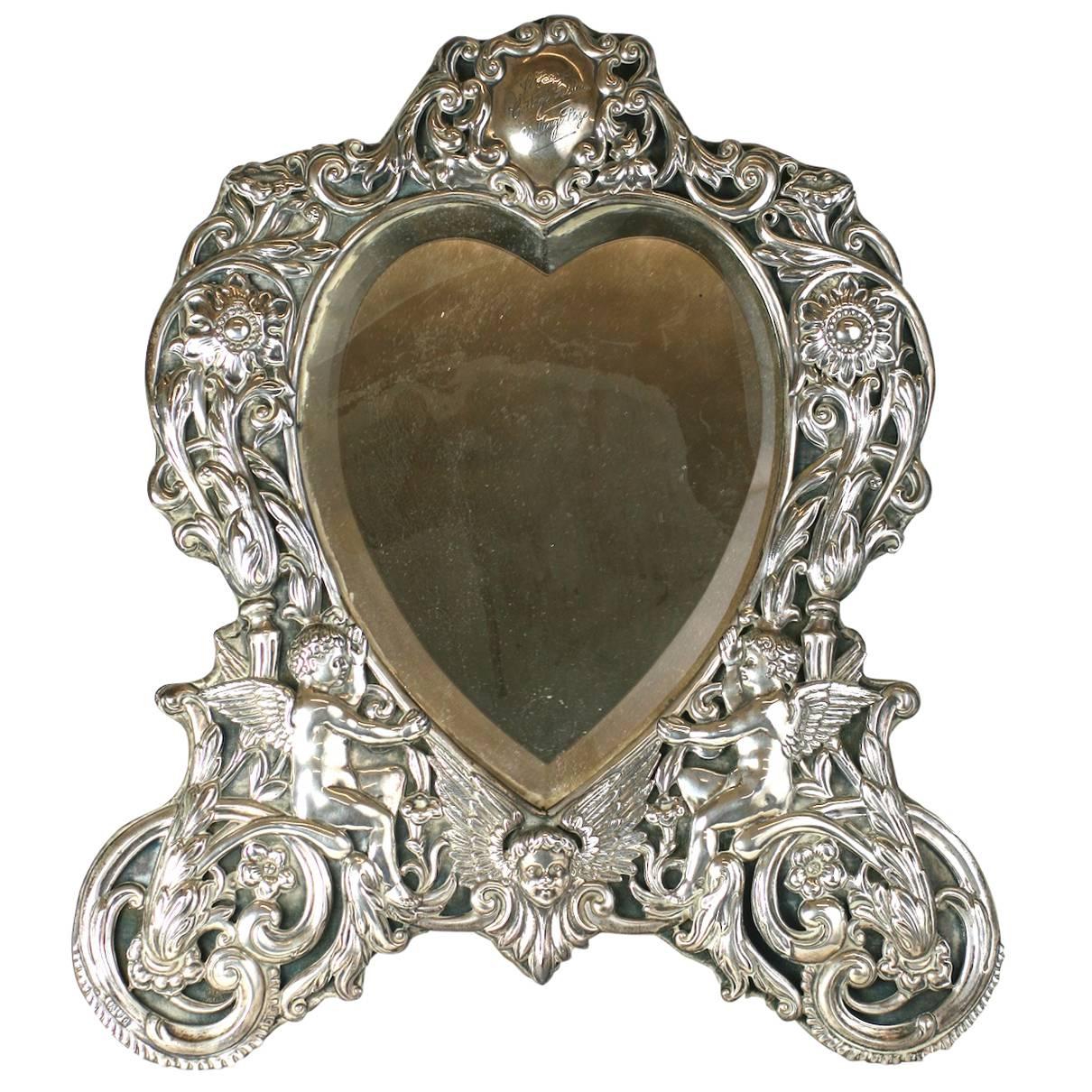 Victorian Sterling Heart Formed Dressing Mirror