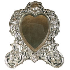 Used Victorian Sterling Heart Formed Dressing Mirror