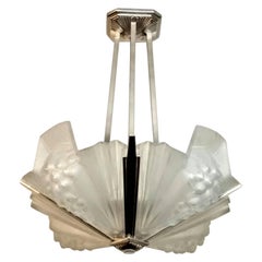 Vintage A French Art Deco Pendant Chandelier signed  by Atelier Petitot (Pair available)