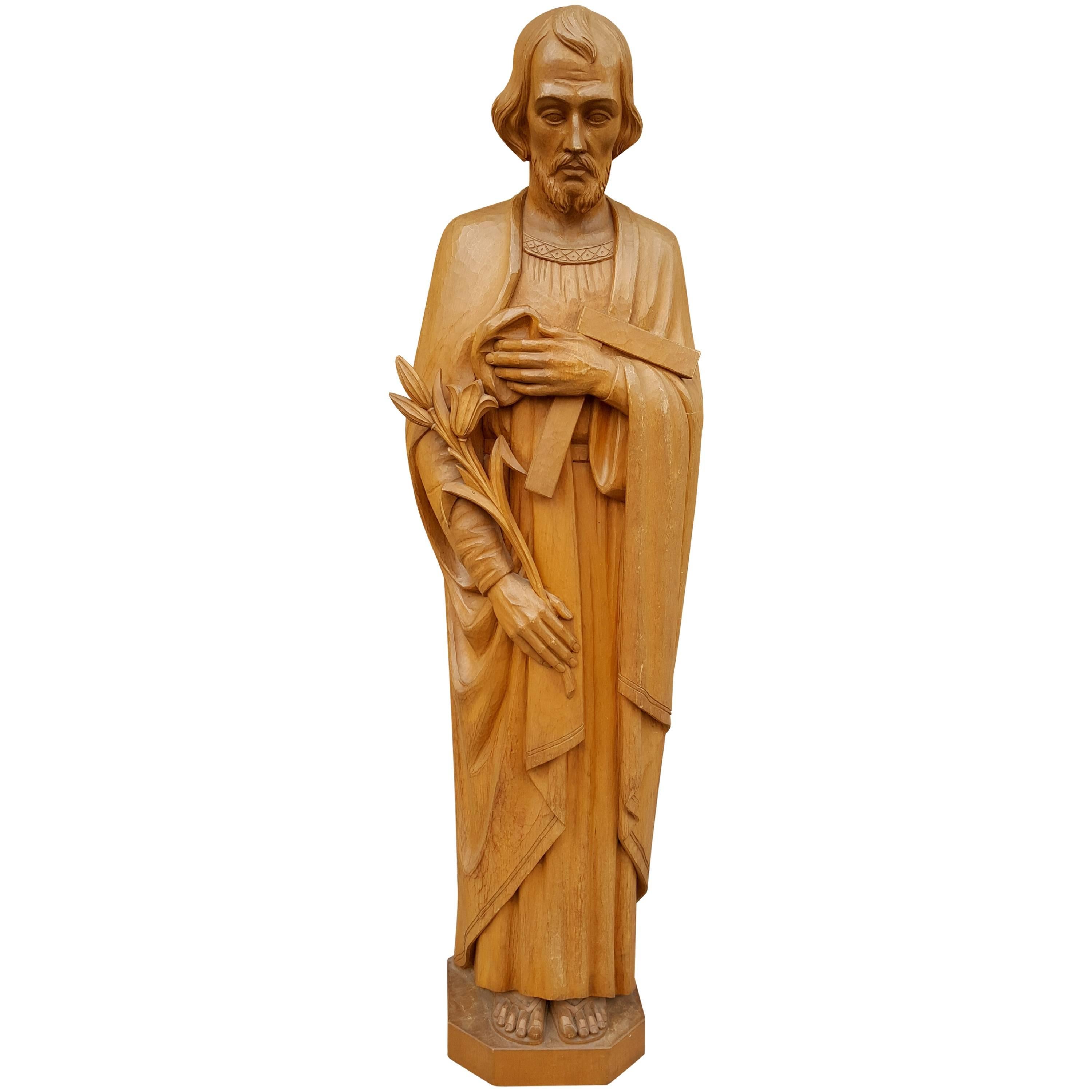 20th Century Carved Wood Religious Figure, 'Joseph' Italy For Sale
