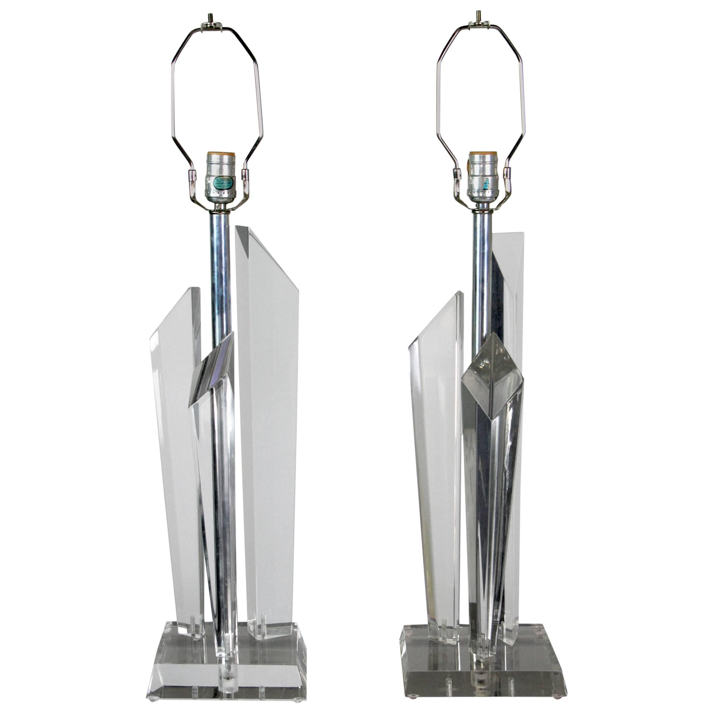 Pair of Lucite Mid-Century Modern Lamps
