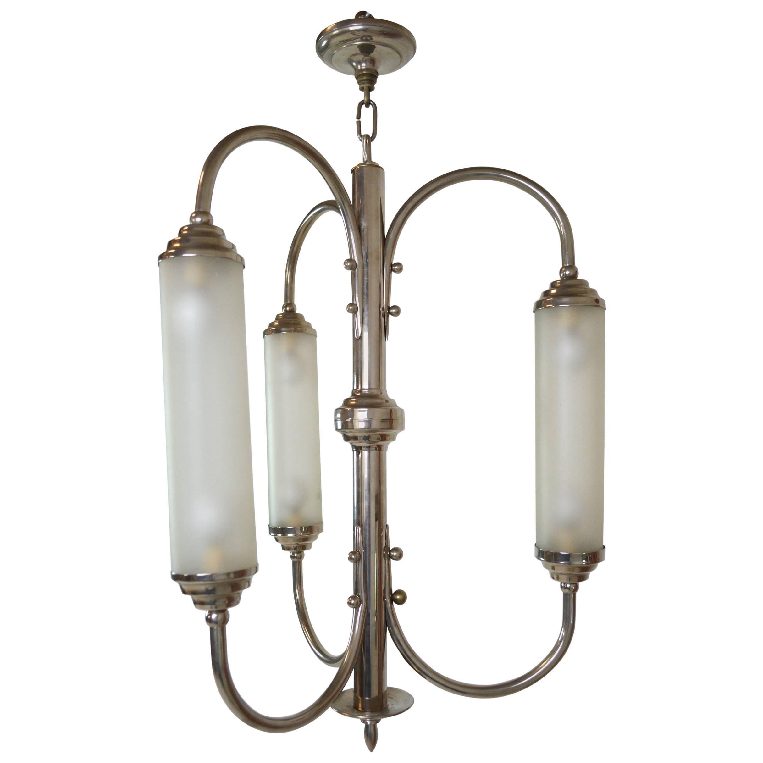 French Art Deco Nickeled Bronze Pendant Light For Sale