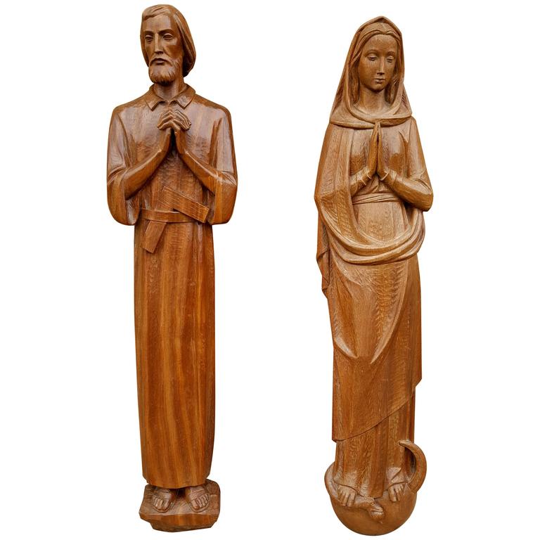 Pair Of Italian Carved Wood Religious Wall Plaques High Relief Pair Of Italian Carved Wood Religious Wall Plaques High Relief Circa 1930s For