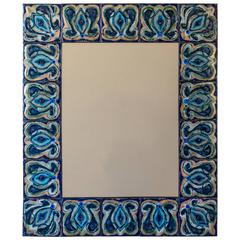 Bodil Eje, Unique Evergreen and Cobalt Enameled Copper Rectangular Wall Mirror