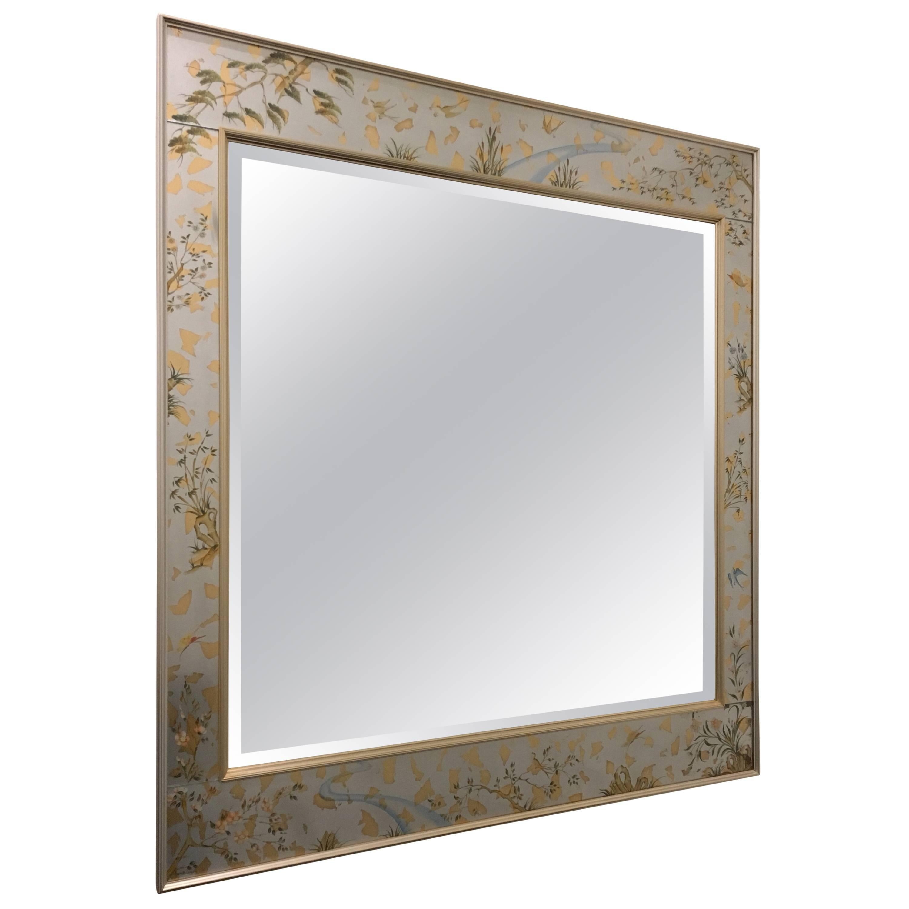 1980s Large Silver Chinoiserie Beveled Mirror by La Barge