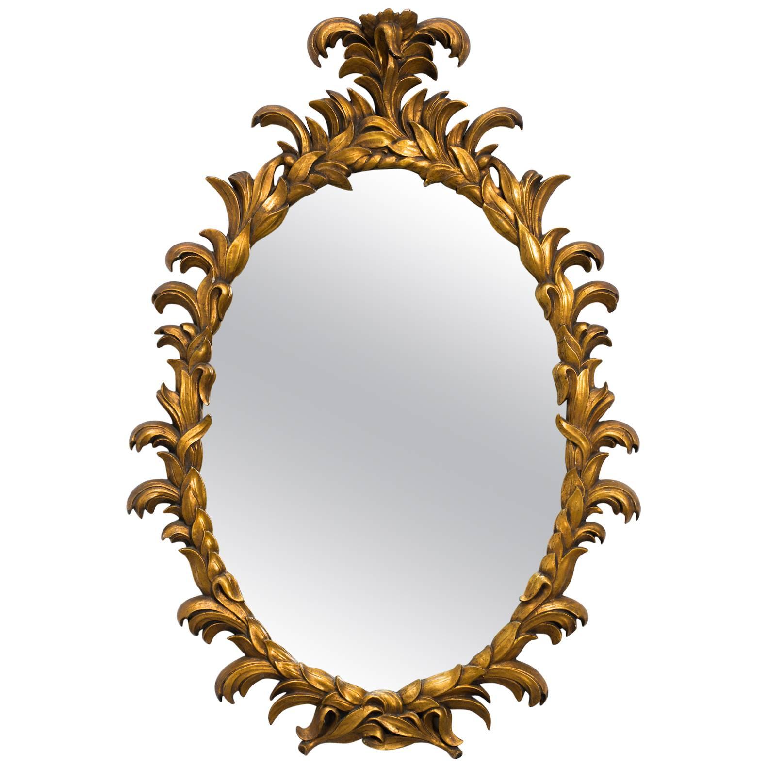 1960s Carved Giltwood Italian Oval Mirror