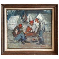 Ashcan School, W P A Style Painting Oil on Board by C.Heltzel, circa 1966