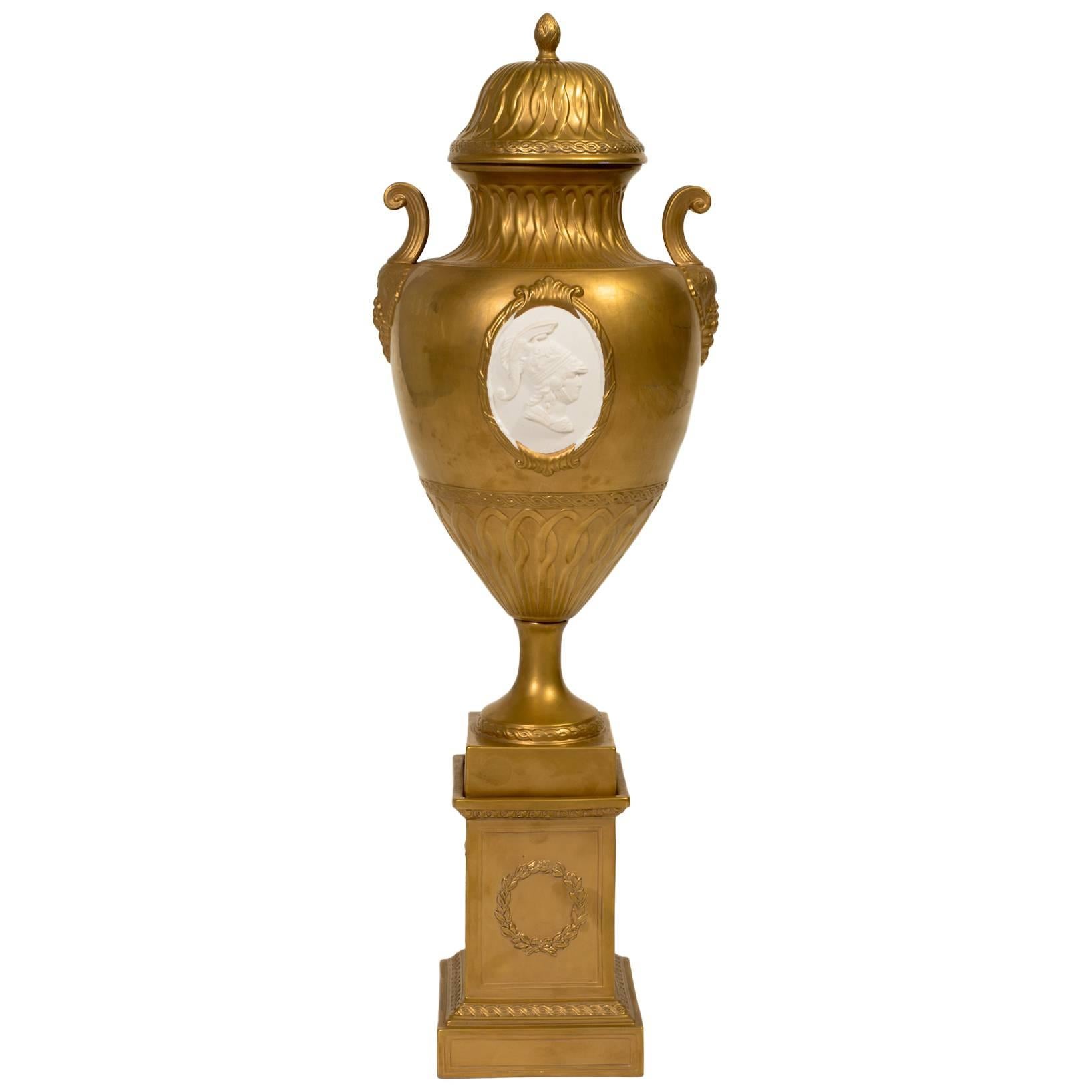 Agostinelli Gilt Ceramic Urn on Base