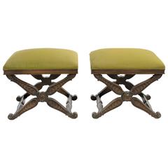Pair of Italian Carved Wood X-Benches 7