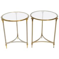 Pair of Steel and Brass Circular Side Tables 6