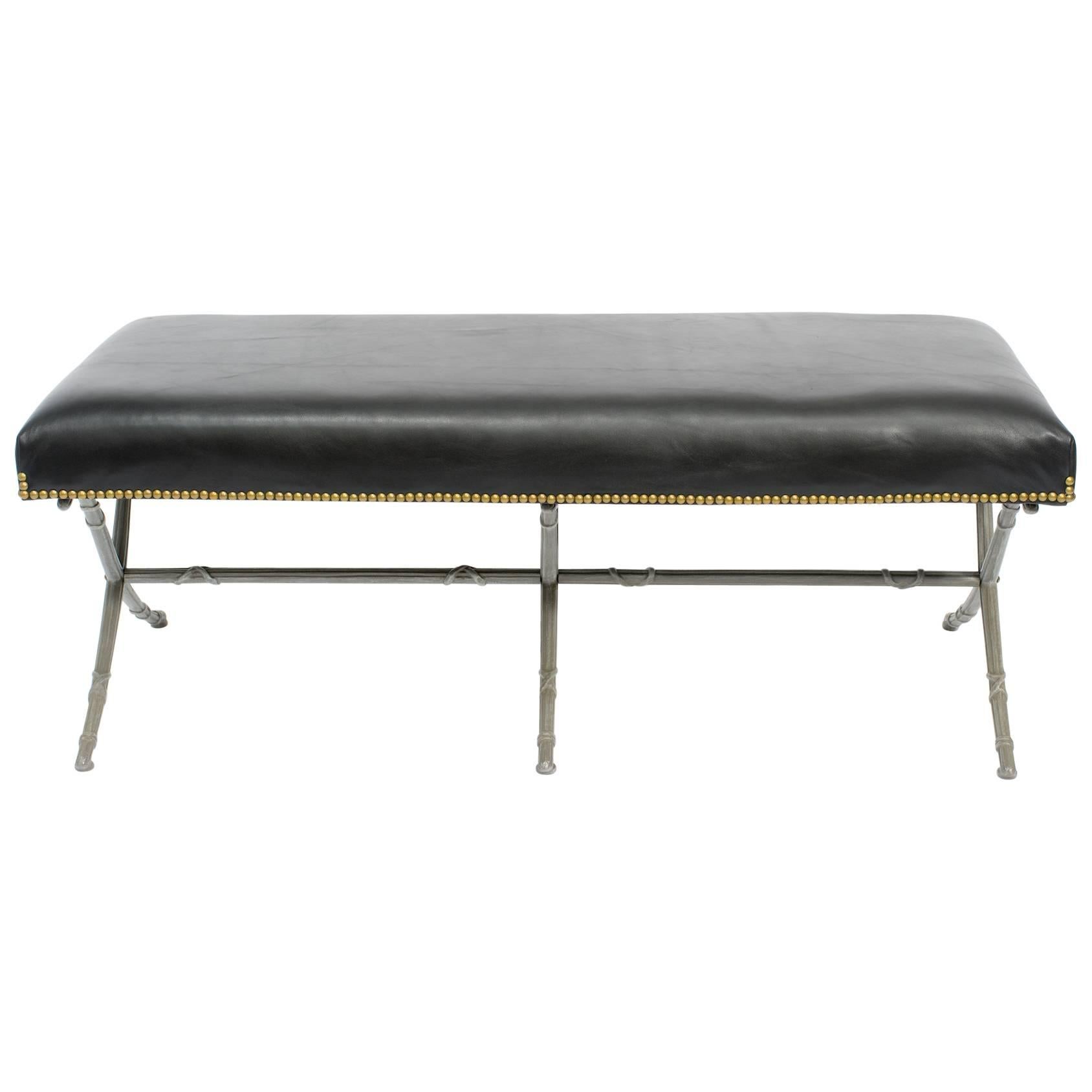 Classical Leather Bench on Metal Base