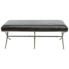 Classical Leather Bench on Metal Base