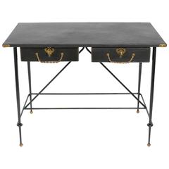 Jean Royere Style Iron and Leather Desk