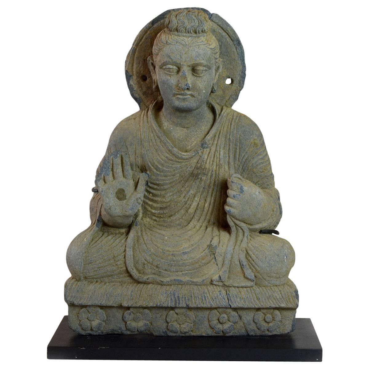 Gandhara Schist Sculpture of the Seated Buddha For Sale