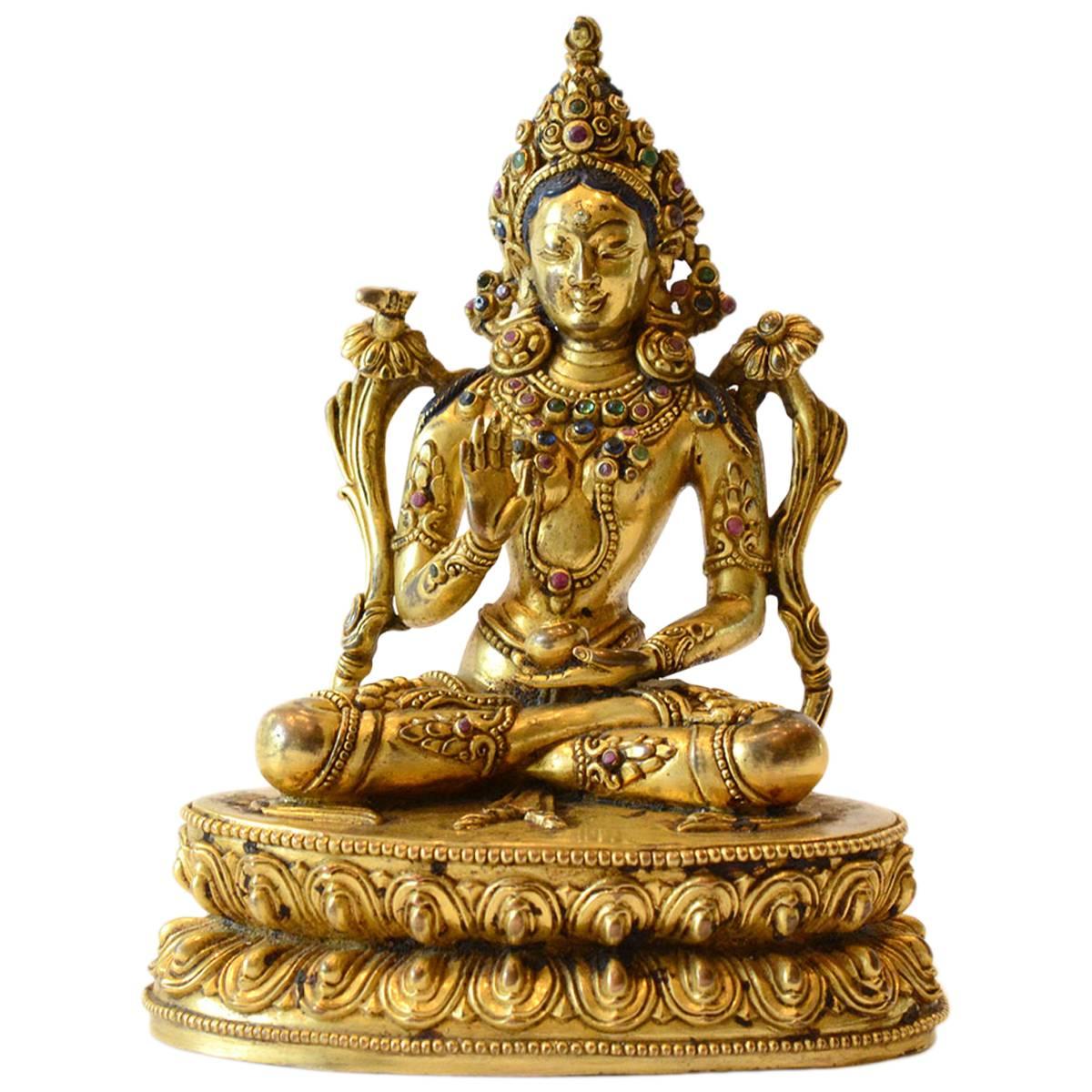 19th Century Sino Tibetan Gilt Figure of Tara For Sale