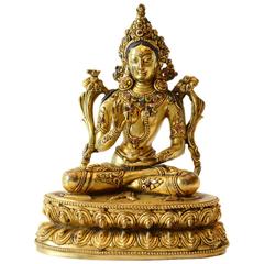 Sino-tibetische vergoldete Tara-Figur aus dem 19.