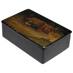Vintage Early 20th Century Hand-Painted Russian Lacquered Box, circa 1910