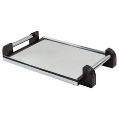 French Art Deco Chrome and Mirror Serving Tray with Macassar Ebony Handles 2