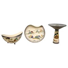 Three Pieces Sascha Brastoff Ceramics "Rooftops" Pattern 7