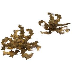 Maison Bagues wall lights / sconces ivy leaf gilt bronze, 1940`s ca, French