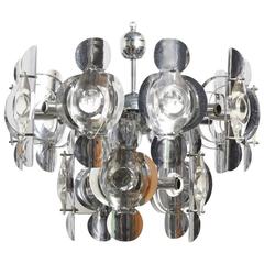 Large 15 Lights Chrome Optic Chandelier by Italian Designer Oscar Torlasco 5
