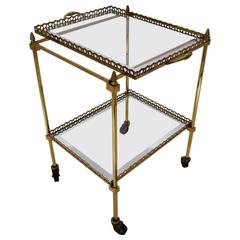 Vintage Maison Jansen Brass Table with Tray and Shelf, 1950s ca, French