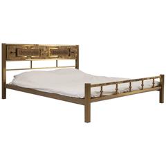 Italian Illuminated King-Size Bed in Brass Attributed to Angelo Brotto