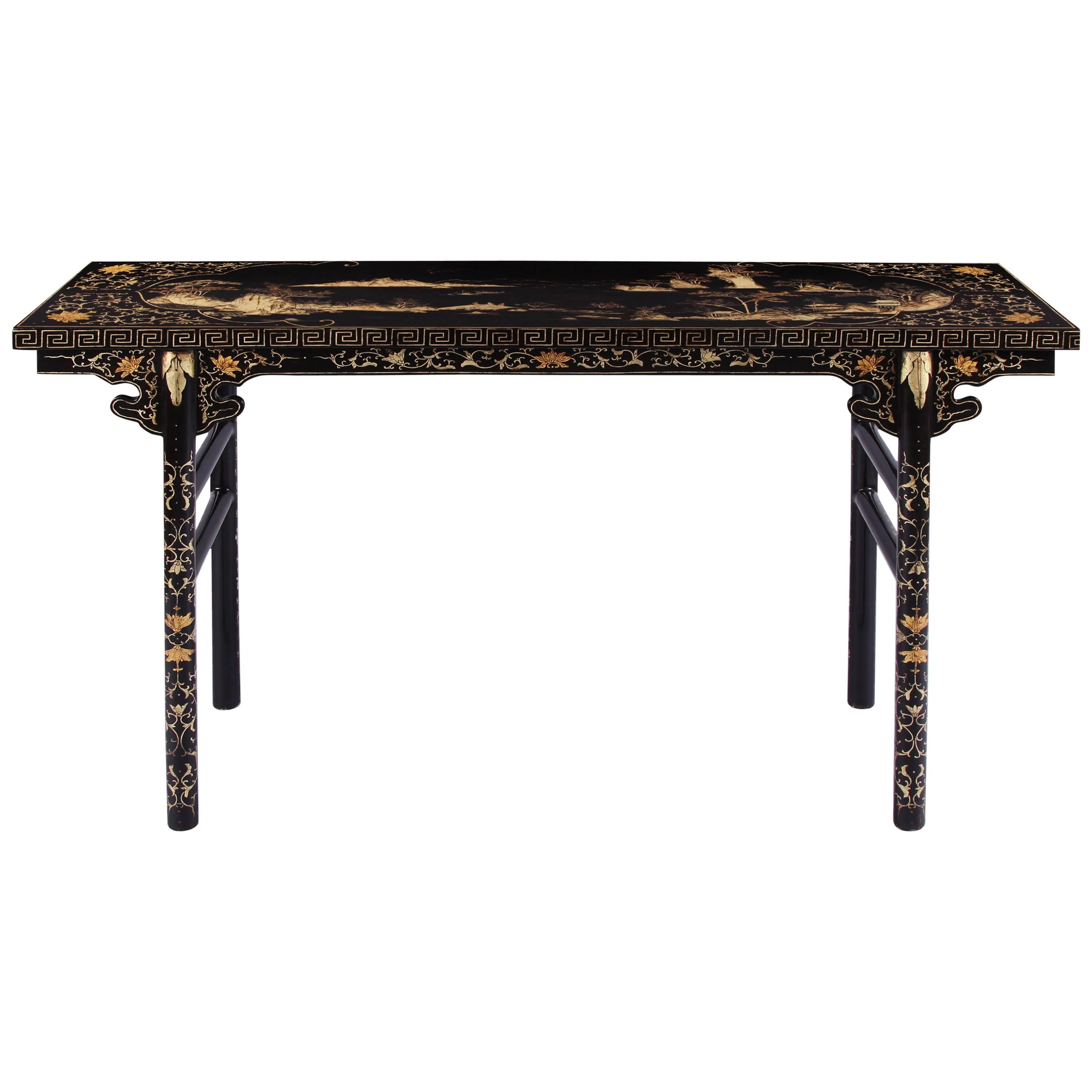 Antique Chinese Table, Early 19th Century Black Lacquer Calligrapher
s Table