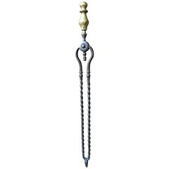 Antique 19th Century English Fire Tongs, Fireplace Tongs