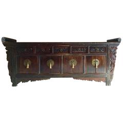 Antique Chinese Sideboard Credenza, 19th Century Victorian Solid Elm