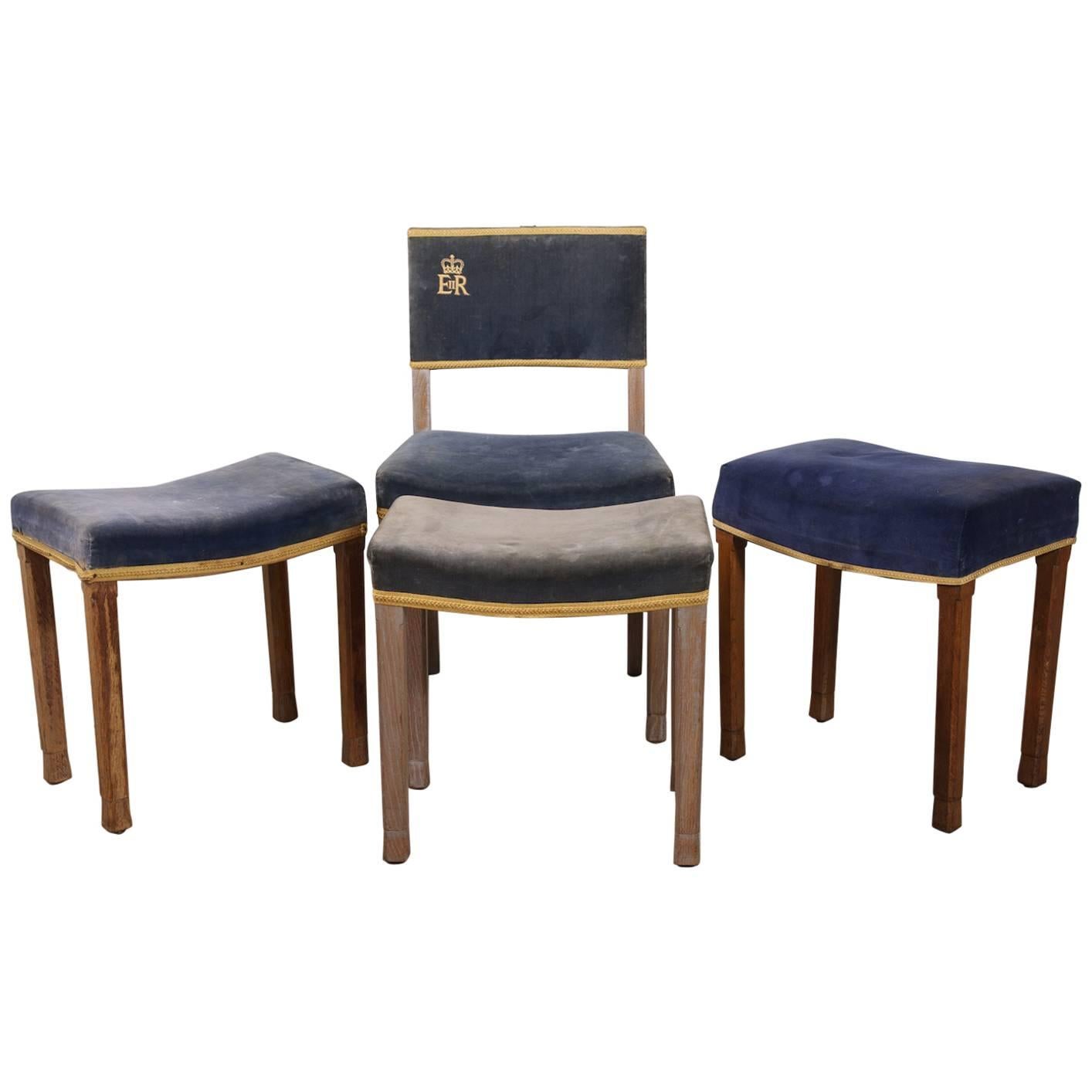 ER II Coronation Chair and Stools at 1stDibs