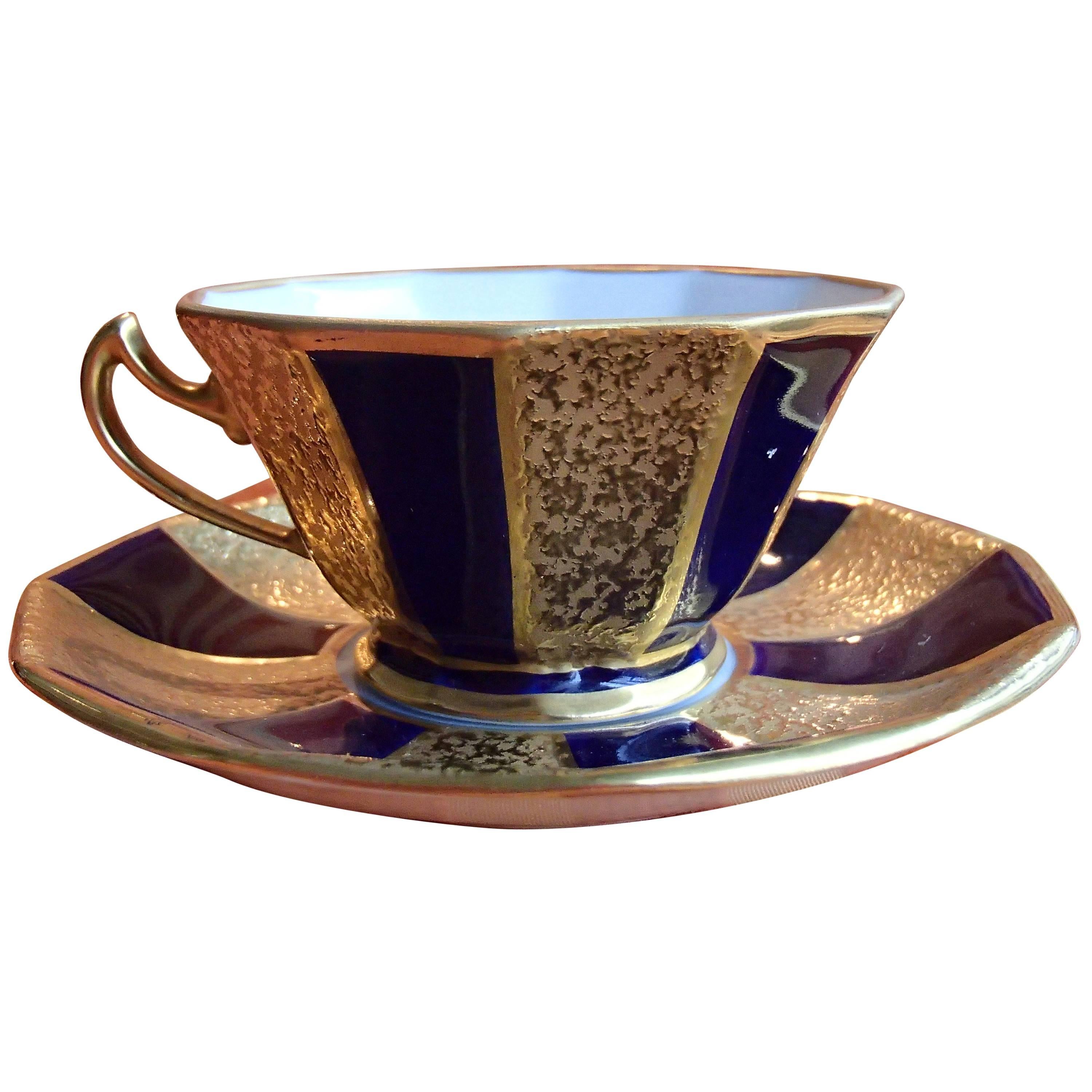 20th Century Coffee Cup Cobalt Blue/Gold Graf Von Henneberg  For Sale
