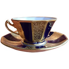 Vintage 20th Century Coffee Cup Cobalt Blue/Gold Graf Von Henneberg 