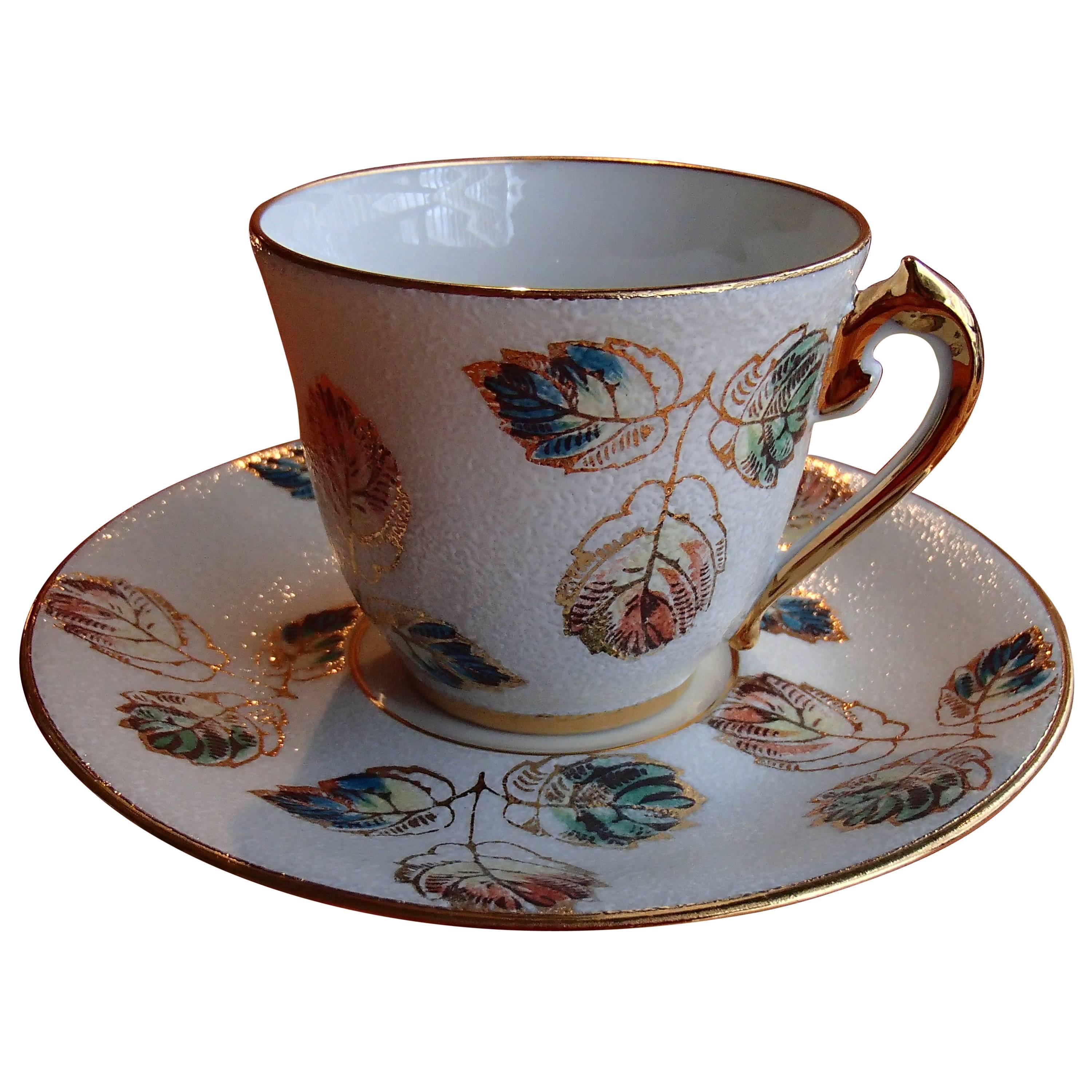 20th Century Limoges Hand-Painted Porcelain Coffee Cup by R.Leclair