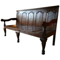 Antique Settle Bench George III Solid Oak 18th Century Rustic, 1750