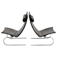 Pair of PK20 Lounge Chairs by Poul Kjærholm in Black Leather, 1980s 3