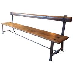 Antique School Bench French Solid Ash Victorian 19th Century Rustic