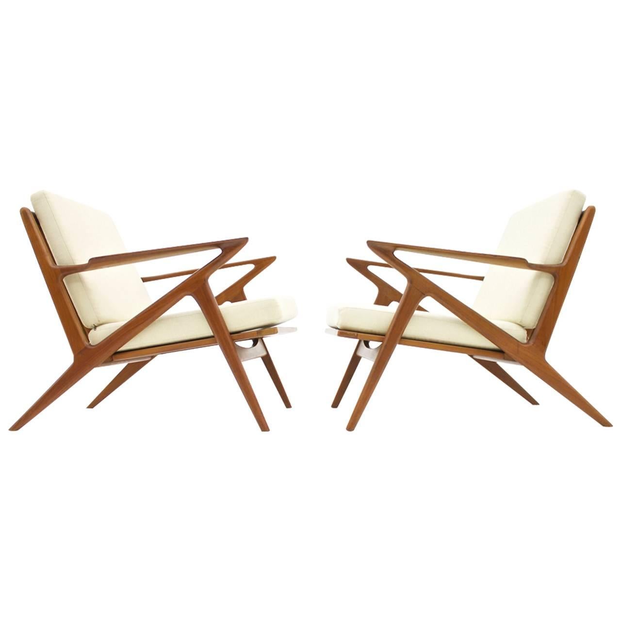 Pair of Danish Teak Wood "Z" Lounge Chairs by Poul Jensen for Selig, 1960s