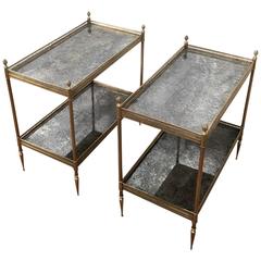 Paire de tables d'appoint Maison Jansen avec miroir antique