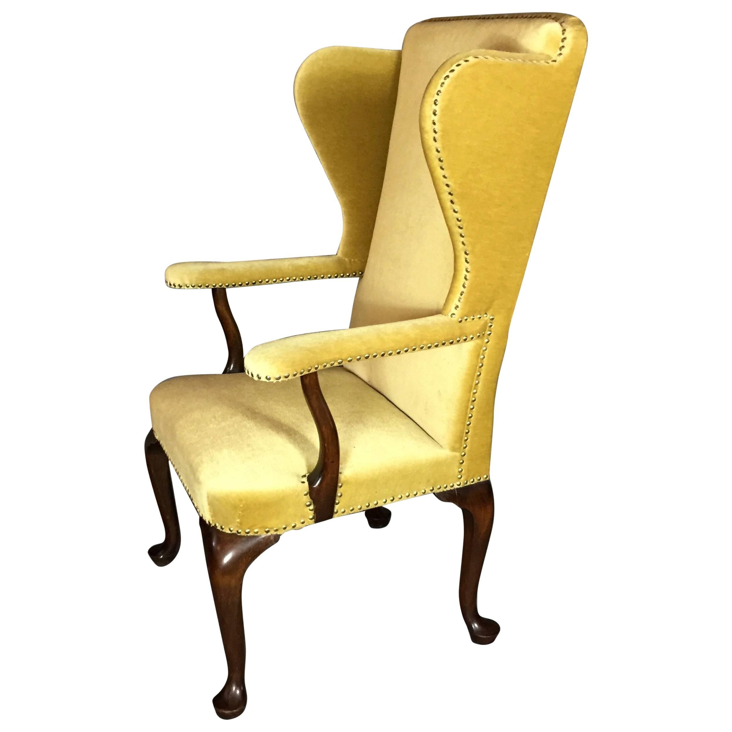 Frits Henningsen Attributed to Wingback Chair in Gold Mohair, Denmark