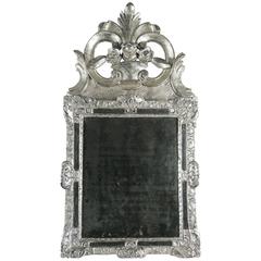 French Louis XIV Period Hand-Carved Silvered Wood Mirror, circa 1700